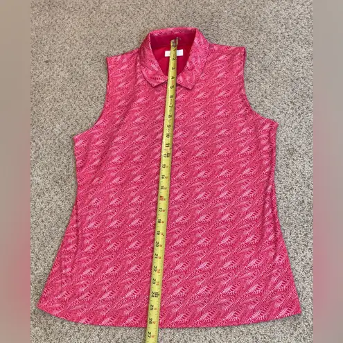 Greg Norman Pink Fern Print Sleeveless Golf Polo Top XL ML75 PlayDry Preppy