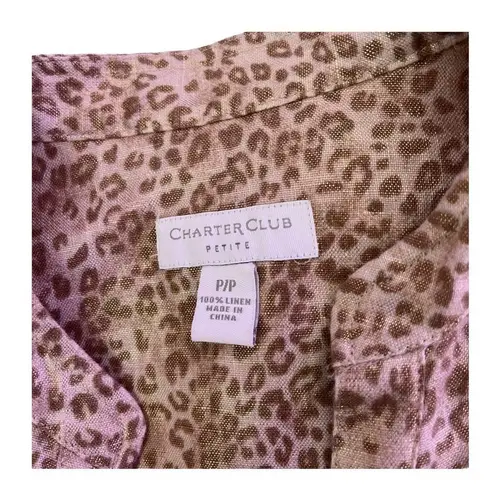 Charter Club Leopard Print Jacket Size S P Metallic Gold 100% Linen Top NEW