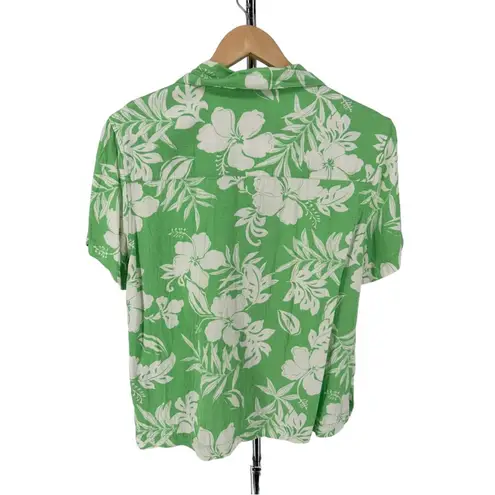 Caribbean Joe  90s Vintage Lime Green Tropical Floral Button Down Top