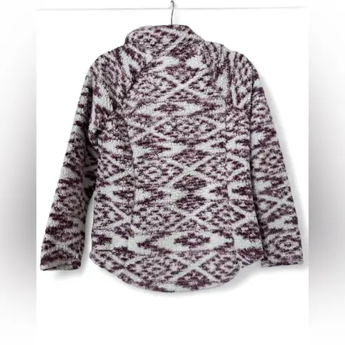 Cozy Sherpa Pullover Women’s Size Small Burgundy & White Aztec Print