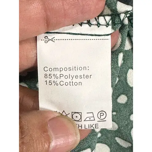 Angashion Women's Green Leopard Print Cap Sleeve Ruffle Neck Babydoll Blouse S