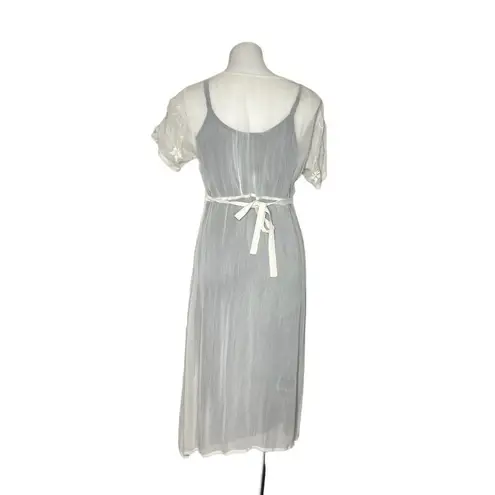 Papillon White Dress Black Slip Embroidered Self Tie Below Knee Size Medium NWT