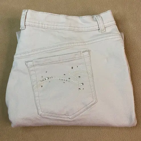 Gloria Vanderbilt Amanda Capri Jeans Women's 18W Beige Embellished Pockets EUC