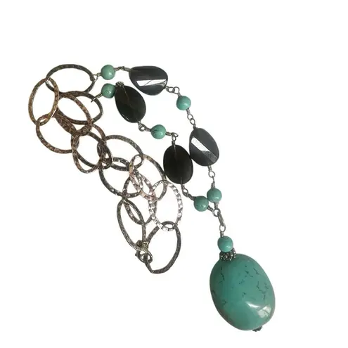 Sterling Silver Turquoise & Smoky Quartz Statement Necklace Blue