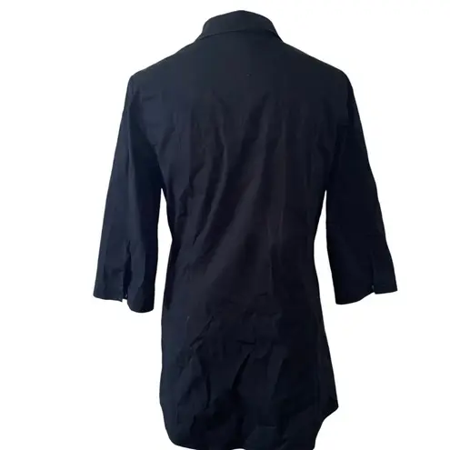 Piazza Sempione Black 3/4 Sleeve Roll Tab V-Neck Button Up Tunic Shirt M/L