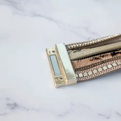 Cuff Bracelet Neutral Tones with Gold Tone & Faux Pearls