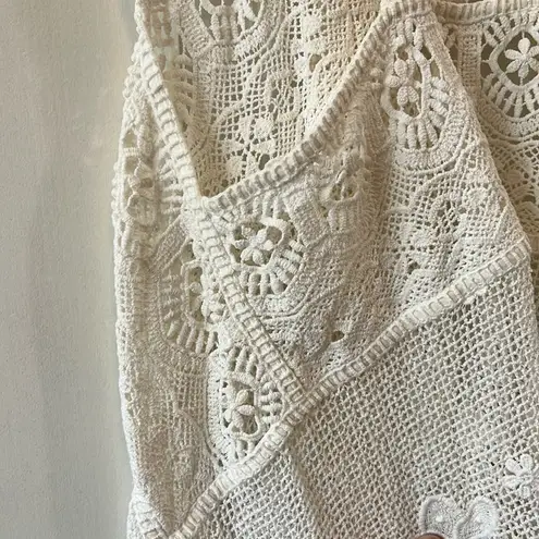 Anthropologie  Meadow Rue Ivory Lace T Back Open Front Cotton Vest - Size XS/S