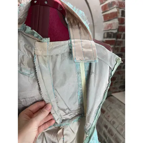 formal dress prom 1950s floral princess tulle aqua blue Green