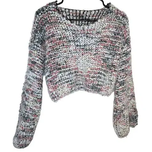 Unknown Brand Cropped Funky Fuzzy Colorful Sweater White Size M