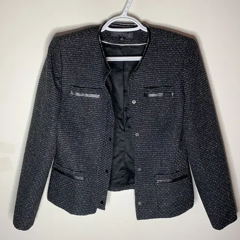 Anne Klein  tweed faux leather trimmed jacket sz 2P