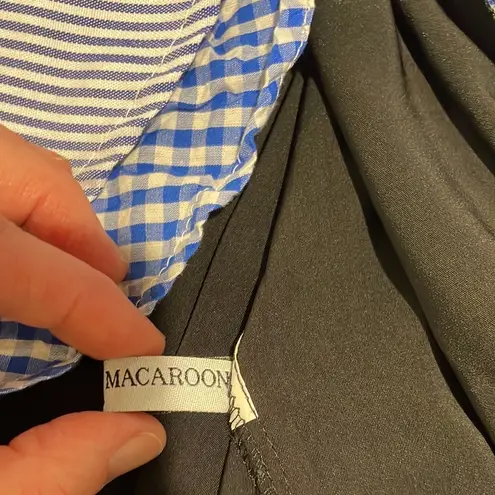 Goodnight Macaroon V-neck shift dress with multi tiered checkered ruffles and short sleeves