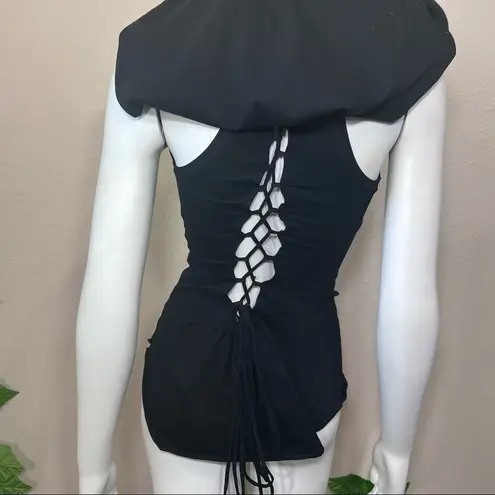 Zhen Nymph Black Corset Top Oversized Hood Size XS