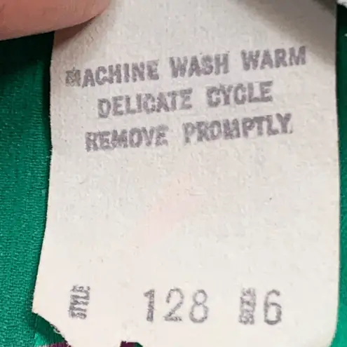 Vintage Howard Wolf Green Abstract Floral Print Mini Dress Ruffle Hem Made USA 6