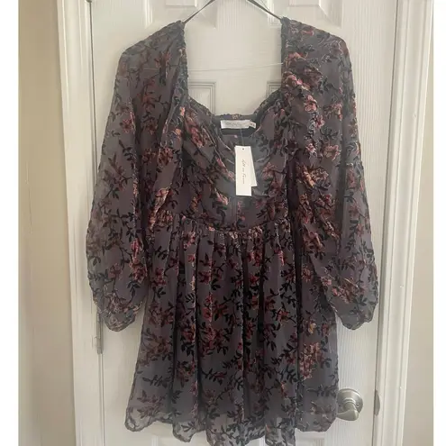 All in Favor Floral Jacquard Puff Sleeve Minidress/babydoll top, A67