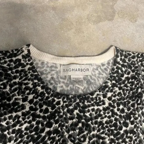 Sag Harbor Black and White Animal Printed Soft Cozy Short Sleeve Sweater Top Size M