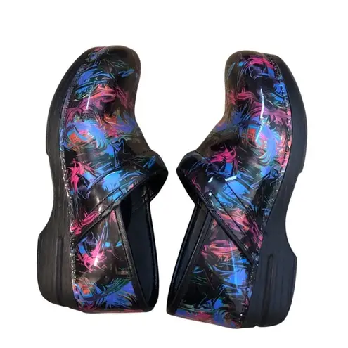 Dansko Black and Pink Mules with Chunky Sole paint splatter design sz 38