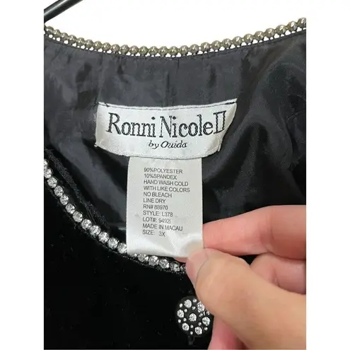 Ronni Nicole Vintage II By Ouida Black Velvet Rhinestone Button Down Blouse 3X