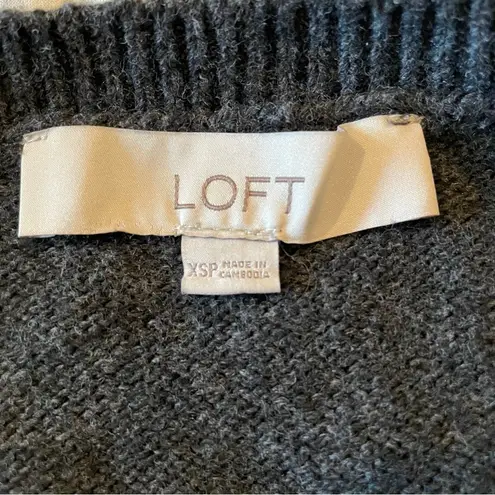 Loft  Grey Wool Blend Long Sleeve Crew Neck Sweater Extra Small Petite