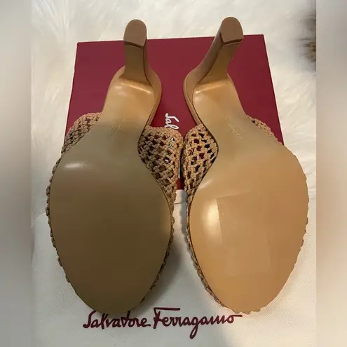 Salvatore Ferragamo Ellas X5 Beige Slip On Caged High Heel Sandals, 9