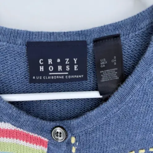 Crazy Horse Blue Pink Patchwork Knit Cardigan Sweater Top S Grannycore Cottage