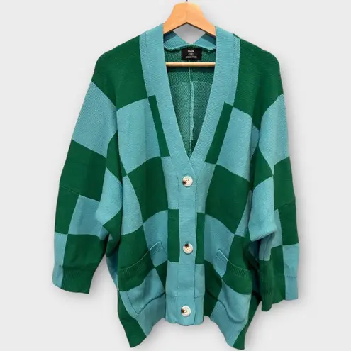 Dressed in Lala Love You Oversize Checkerboard Cardigan Size S/M Blue