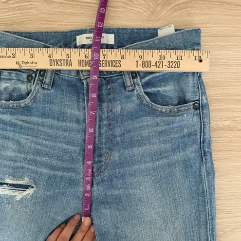 Moussy 24 Skinny Jeans Cut Off Hem Distressed Light Wash Denim Blue