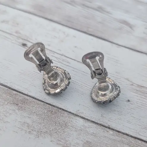 Vintage Clip On Earrings Black & Clear Gem Elegant