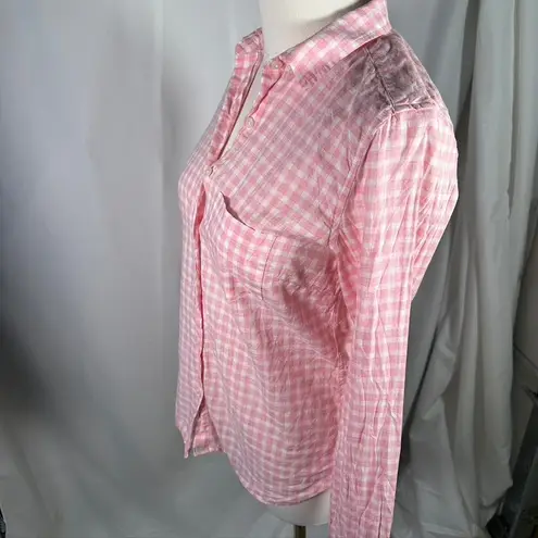 UNTUCKit Womens Pink Gingham Checkered 100% Cotton Button Down Shirt Size 0