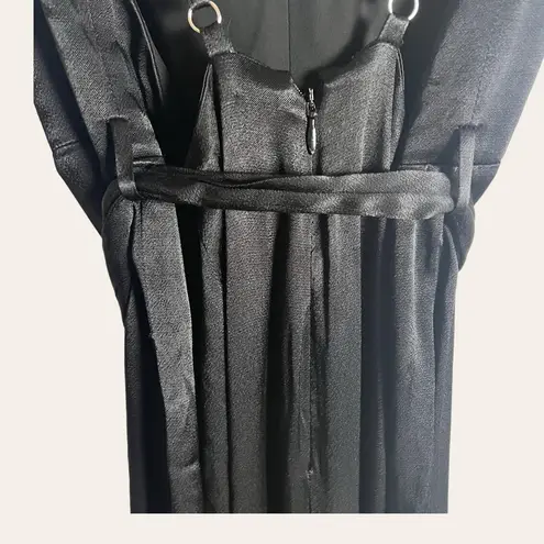 Fame and Partners Benton Black Satin Tie Waist Sleeveless Jumpsuit Size 6