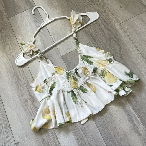 Charlie Holiday Tank Top lemon print open tie front womens White (size 4) summer