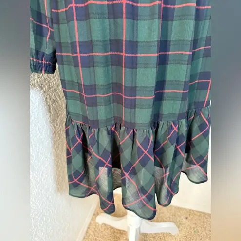 J.Crew  Glendale Tartan Plaid Dress Ruffled Navy Green Red Size Medium