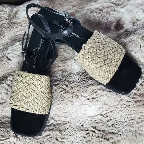Salvatore Ferragamo Black and Tan Women's Sandals Size:9 1/2 2A