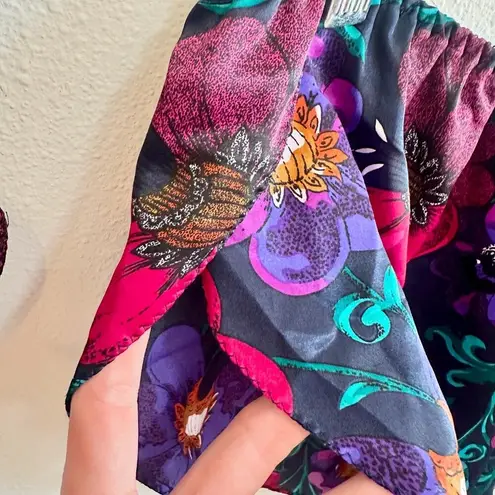 80s Jewel Tone Floral Camisole Sleep Set M/L Black Size L