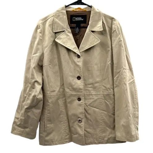 National Geographic Khaki Long Sleeve Button Up Jacket Size XL