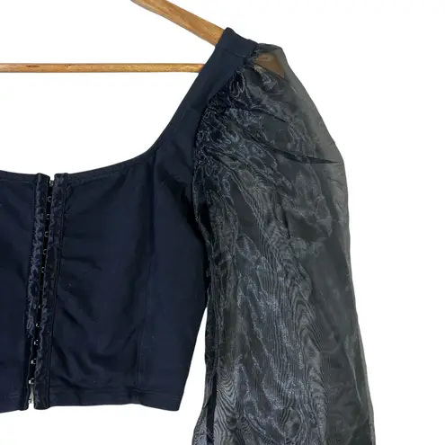 Topshop  Puff Sleeve Organza Crop Top Womens 8 Black Gothcore Feminine Whimsygoth