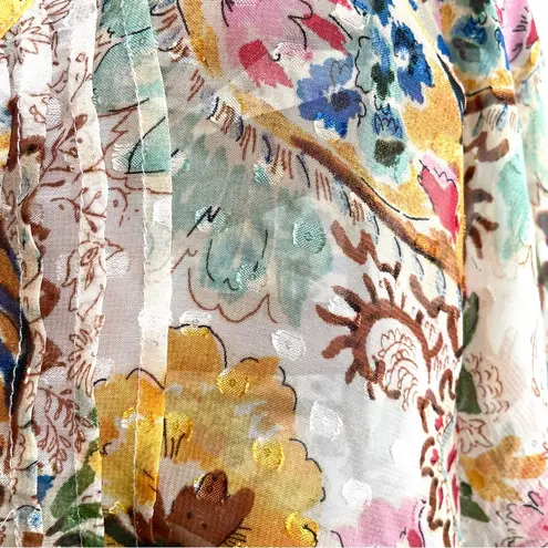 Figueroa & Flower Womens Shirt Blouse Sheer Floral Mixed Print 3/4 Sl Plus 1X Gold