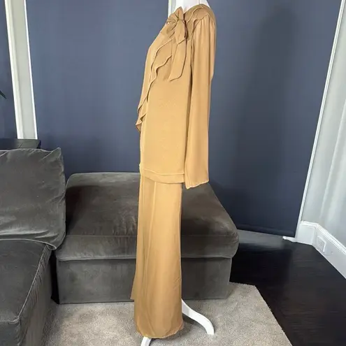 Women's Tan Chiffon 2 Piece Formal Pantsuit with Bow Detail Size 4 NWOT