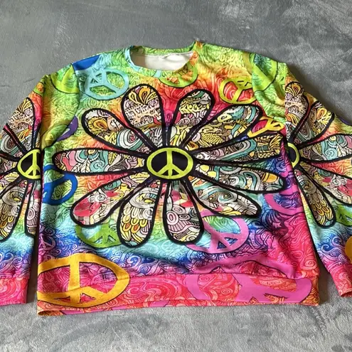 Peace & neon sweatshirt, BOHO, WHIMSICAL, HIPPIE Green Size L