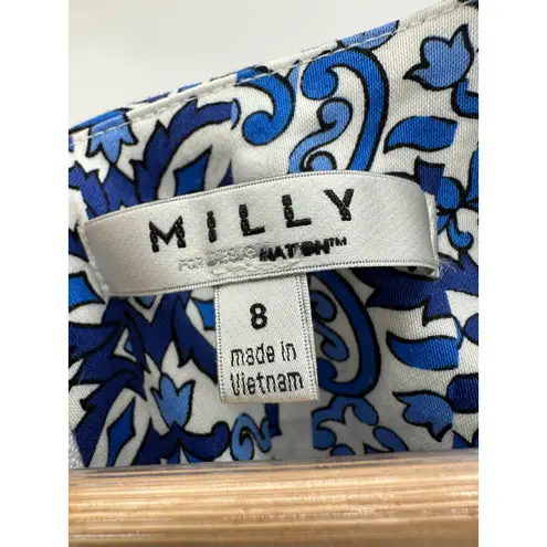 Milly Dress Women 8 Blue White Paisley Print V-Neck Sleeveless Back Zip Mini