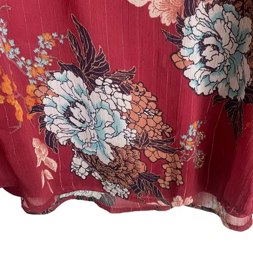 Luxology Women Top Crew Neck Bell Sleeve Pullover Lined Metallic Thread XL Rust