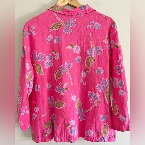 Fresh Produce Pink Floral Linen Shirt S | Boho Coastal Button Down USA