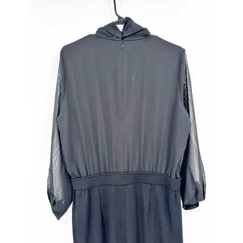 Misook Black Mixed Media Tie-Neck Jumpsuit Long Sleeve Size M NEW