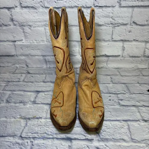 Corral Teens Western Boots Cowgirl Shoes Womens Size 4 Tan Leather Hearts