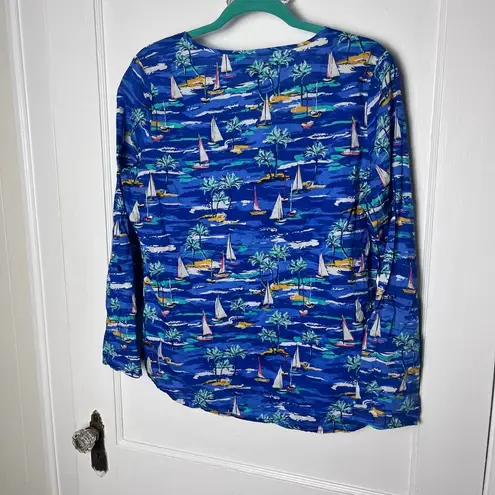 Island Republic Blue Long Sleeve Tunic Top Sail Boat Beach Ocean Glitter Size M Size M