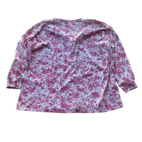 Key West Hand Print Fashions Cardigan Jacket White Pink XLarge Koi Fish Rare Size XL