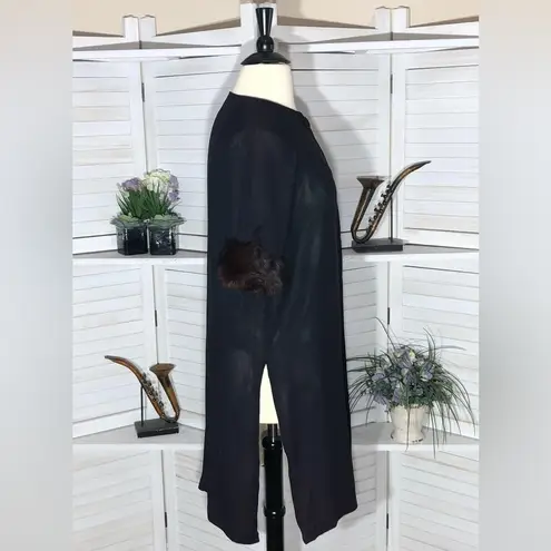 Vintage 50s 60s Black Long Coat Fur Cuffs 3/4 Sleeves XL