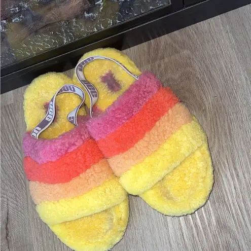 UGG ❤️💛💕 Tasman rainbow fuzzy slippers in yellow and pink #slippergoals - Image 5