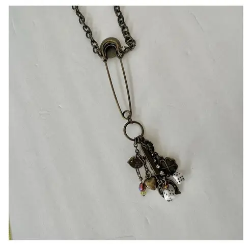 Safety pin lucky charm necklace