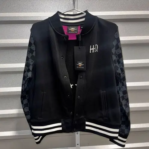 NWT HARLEY DAVIDSON Black White Checkered Stadium Sport Jacket Coat women's Size Size L