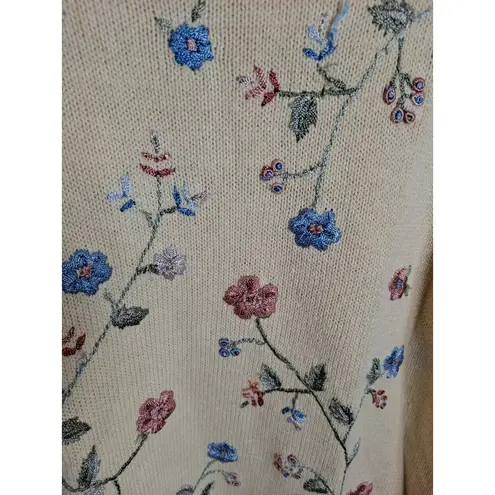 Vintage Yellow Floral Embroidered Scalloped Edges Pullover Short Sleeve Sweater Size M